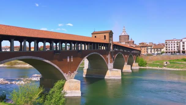 Pittoresque Ponte Coperto Historique Pont Couvert Travers Fleuve Tessin Avec — Video
