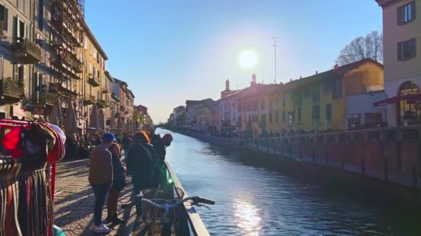 Milan Italy April 2022 Sunset View Naviglio Grande Canal Colorful — Vídeos de Stock