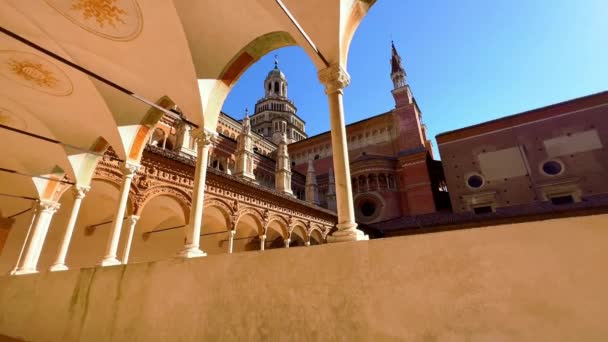 Panorama Del Pequeño Claustro Medieval Excepcional Certosa Pavia Monasterio Cartujo — Vídeos de Stock