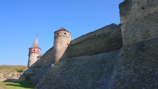 Panorama Outer Wall Tenchynska Kovpak Pope Towers Kamianets Podilskyi Castle — Stock Video
