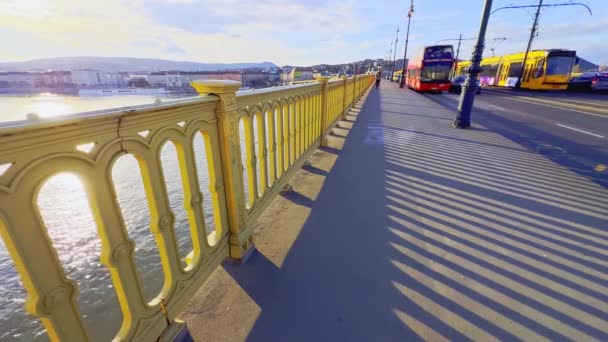 Rychlý Provoz Margaret Bridge Přes Dunaj Budapešť Maďarsko — Stock video