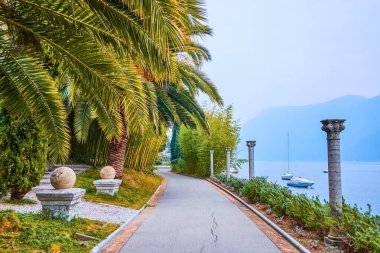 Lugano Gölü üzerindeki Park Villa Heleneum göl yolu, Lugano, İsviçre