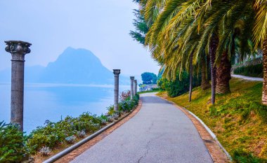 Lugano Gölü üzerindeki Park Villa Heleneum göl yolu, Lugano, İsviçre