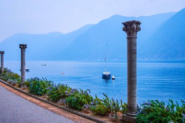 Lugano Gölü üzerindeki Park Villa Heleneum göl yolu, Lugano, İsviçre