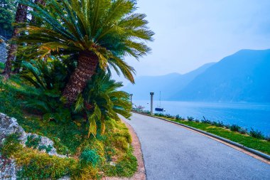 Lugano Gölü boyunca manzaralı gezinti, Park Villa Heleneum, Lugano, İsviçre