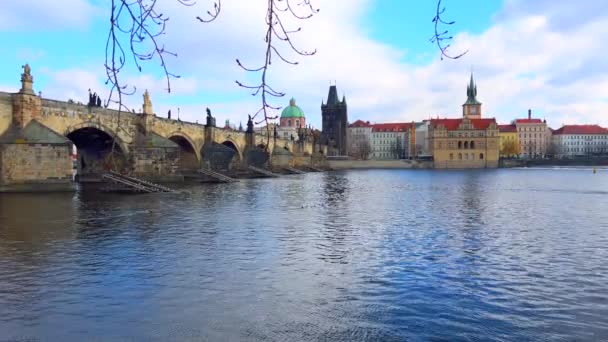Genießen Sie Das Stadtbild Flussufer Vom Moldauufer Aus Mit Blick — Stockvideo