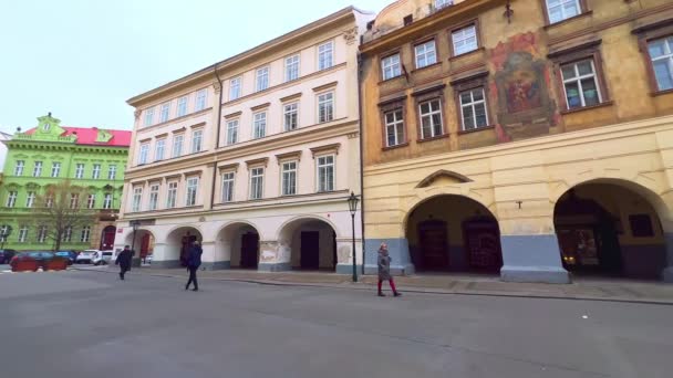 Panorama Średniowiecznymi Kamienicami Przy Ulicy Havelskiej Starego Mesto Praga Czechy — Wideo stockowe