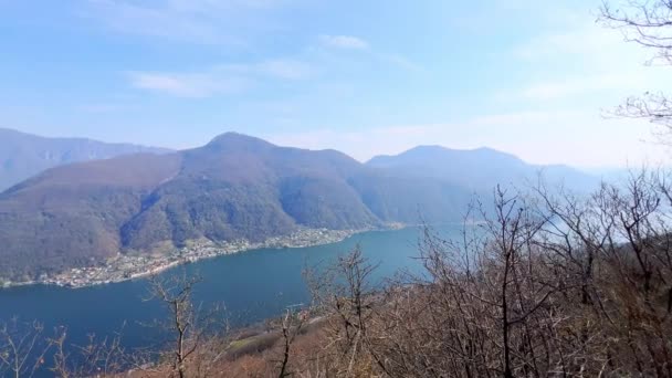 Monte Arbostora Otevírá Panoramatický Výhled Jezero Lugano Lesy Alpy Kolem — Stock video