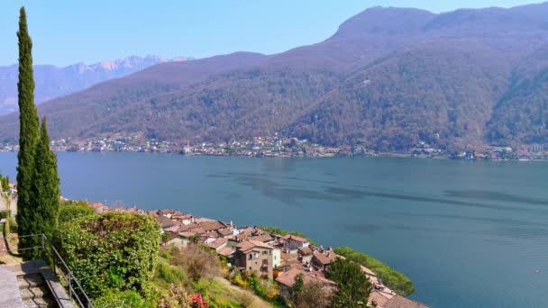 Desfrute Paisagem Pitoresca Montanha Com Lago Lugano Partir Encosta Sobre — Vídeo de Stock