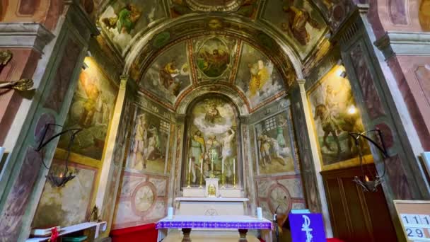 Morcote Switzerland Mart 2022 Fresklerle Kalıplarla Süslenmiş San Rocco Kilisesi — Stok video