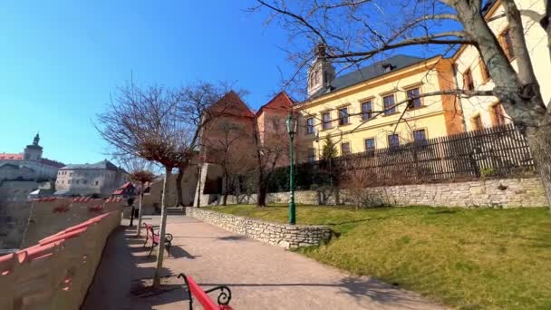 宮殿の景色を望むイタリアのコートテラスのパノラマ 公園とチェコのクナホラの街並み — ストック動画