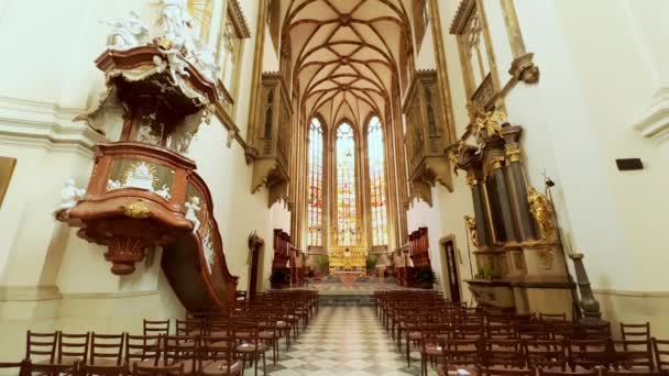 Pionowa Panorama Eleganckiego Gotyckiego Wnętrza Zabytkowej Katedry Piotra Pawła Brno — Wideo stockowe