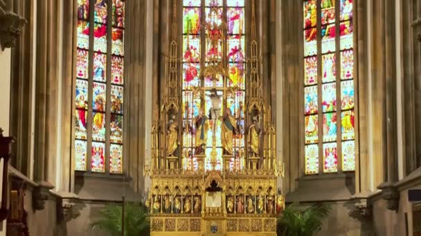 Brno Czech Republic March 2022 Vertical Panorama Altar Stained Glass — Stock Video