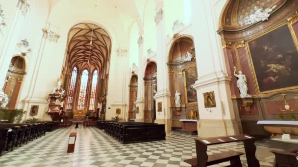Brno Czech Republic March 2022 Panoramic Interior Peter Paul Cathedral — Stock Video