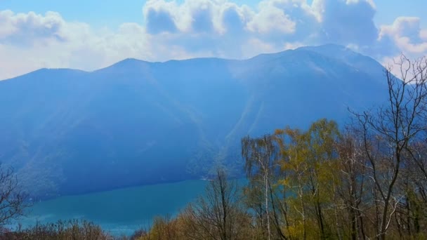Panorama Lago Lugano Lugano Prealps Aldeia Bre Através Das Árvores — Vídeo de Stock
