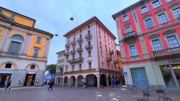 Lugano Switzerland Mart 2022 Piazza Della Riforma Panoraması Riforma Meydanı — Stok video