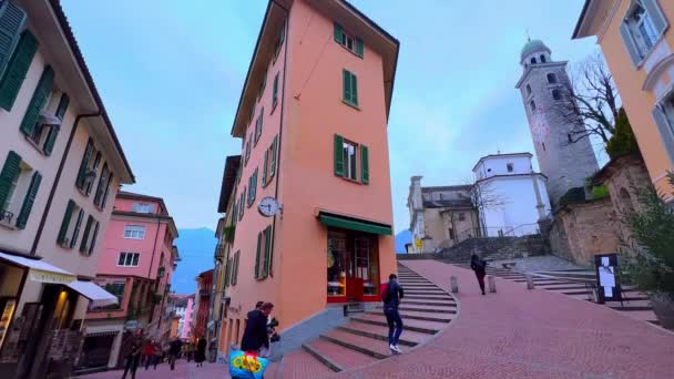 Lugano Switzerland Mart 2022 San Lorenzo Katedrali Nin Küçük Dükkanları — Stok video