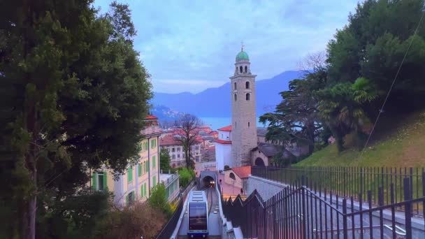 Lugano Švýcarsko Březen 2022 Moderní Vozy Lanovky Sassellina Citta Stazione — Stock video