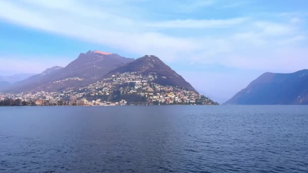 Frente Lago Lago Lugano Com Vista Para Monte Bre Monte — Vídeo de Stock