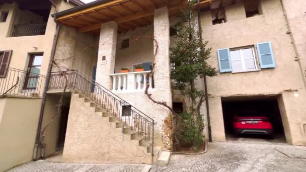 Panorama Piazza Gransk Vintage Com Habitação Histórica Preservada Comano Ticino — Vídeo de Stock