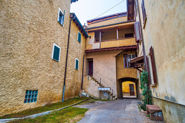 The medieval residential houses in small village Gentilino, Collina d'Oro, Switzerland
