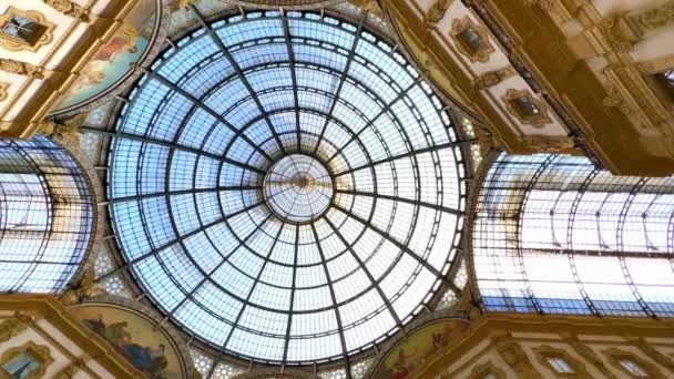 Glass Dome Four Arcades Galleria Vittorio Emanuele Milan Italy — Stock Video