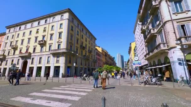 Panorama Historical Buildings Corso Como Street Famous Pedestrian Street Numerous — Stok video