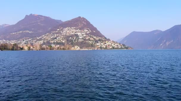 Arka Planda Monte Bre Monte Boglia Manzaralı Lugano Gölü Ticino — Stok video
