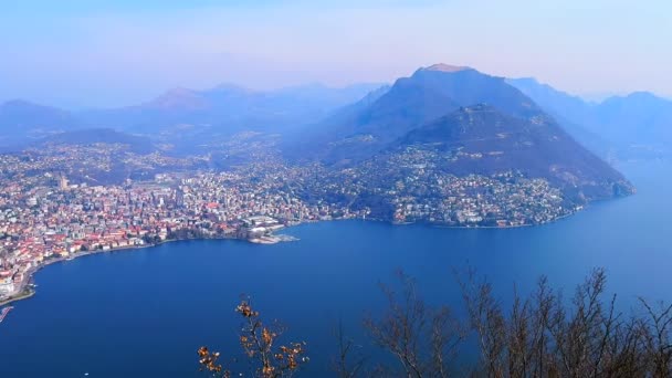 Monte San Salvatore Yamacından Monte Bre Monte Boglia Lugano Gölü — Stok video