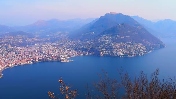 Monte San Salvatore Lugano Gölü Lugano Gölü Puslu Monte Bre — Stok video