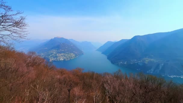 Puslu Lugano Prealps Kıvrımlı Gök Mavisi Lugano Gölü Monte San — Stok video