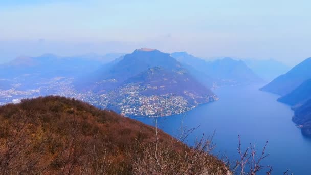 Lugano Gölü Alp Manzarasını Monte San Salvatore Lugano Ticino Sviçre — Stok video