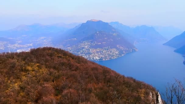 Panorama Lugano Prealps Lake Lugano Peak Monte San Salvatore Lugano — Stock video