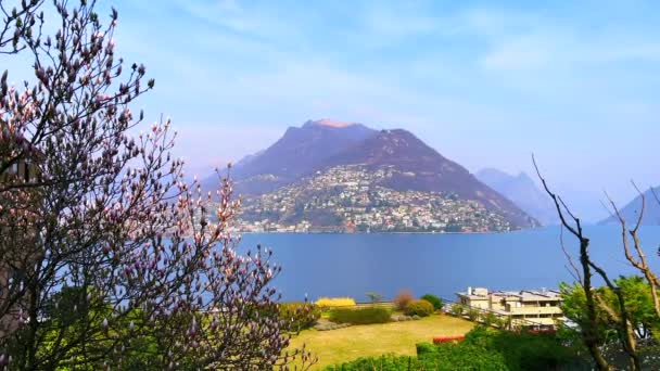 Azure Lake Lugano Monte Bre Monte Boglia Parco Panoramico Paradiso — Vídeo de Stock