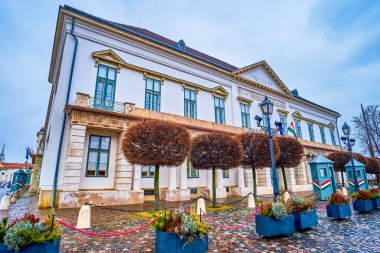 BUDAPEST, HUNGARY - 21 FERBRUARY 2022: Macaristan Cumhurbaşkanı 'nın resmi ikamet yeri Sandor Sarayı, 21 Şubat' ta Budapeşte, Macaristan