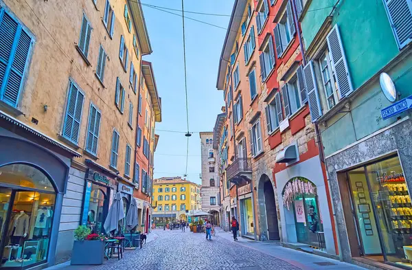 stock image BERGAMO, ITALY - APRIL 7, 2022: Take a walk down the old Via Sant'Alessandro, located in Citta Bassa (lower town), Bergamo, Italy