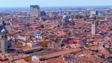 Panorama of historic Brescia districts, domes of churches and Cathedral from Cidneo Hill, Italy