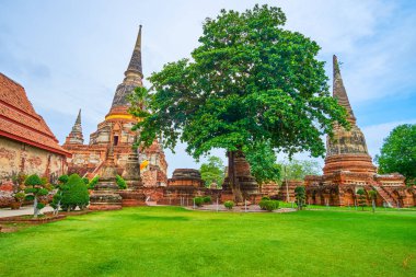 Antik Wat Yai Chai Mongkhon kompleksini ziyaret et, Ayutthaya, Tayland