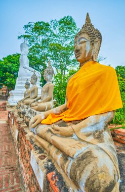 Wat Yai Chai Mongkhonarkeoloji kompleksinin Buda heykelleri, Ayutthaya, Tayland