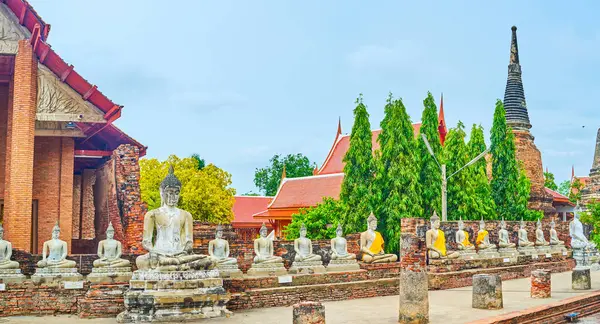 stock image Wat Yai Chai Mongkhon complex with preserved ancient shrines, statues and chedis, Ayutthaya, Thailand