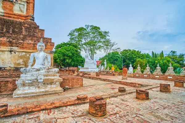 stock image Sitting Buddha statues of Wat Yai Chai Mongkhonarchaeological complex, Ayutthaya, Thailand