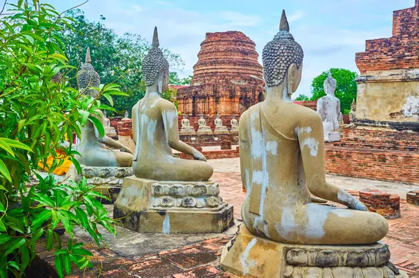 stock image The row of Buddha statues in Wat Yai Chai Mongkhon Temple, Ayutthaya, Thailand