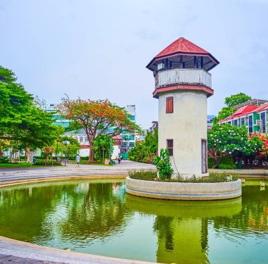 Gözlem Kulesi, Rommani Nart Park, Bangkok, Tayland 'daki eski hapishanenin kalıntıları.