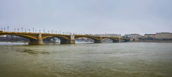 stock image The foggy morning over Margaret Bridge and the Danube River in Budapest, Hungary