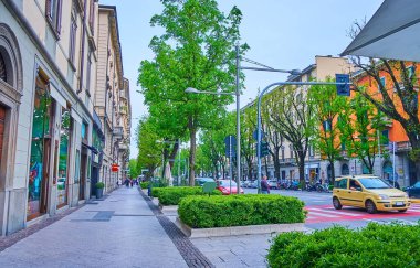 Vadi Papa 16. Giovanni, Citta Bassa, Bergamo, İtalya 'daki yemyeşil ağaçlar ve çalılar.