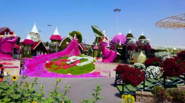 DUBAI, BAE - 5 Mart 2020: Renkli panorama ile kaplı Miracle Garden, 5 Mart 'ta Dubai