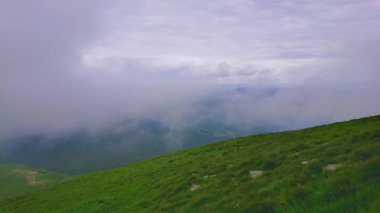 The view from the peak of Mount Hoverla on a cloudy day, Chornohora Range, Carpathians, Ukraine