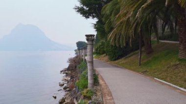Monte San Salvatore, Ceresio Gölü ve güzel göl manzarası Park Villa Heleneum, Lugano, Ticino, İsviçre