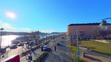 Tuna Nehri, Buda, Budapeşte, Macaristan 'ın Angelo Rotta setinde hızlı sabah trafiği