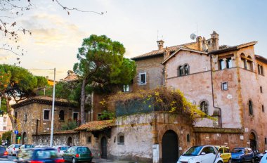 Dava dei Mattei Lungotevere degli Anguillara caddesinde avluda çam ağacı, Roma, İtalya